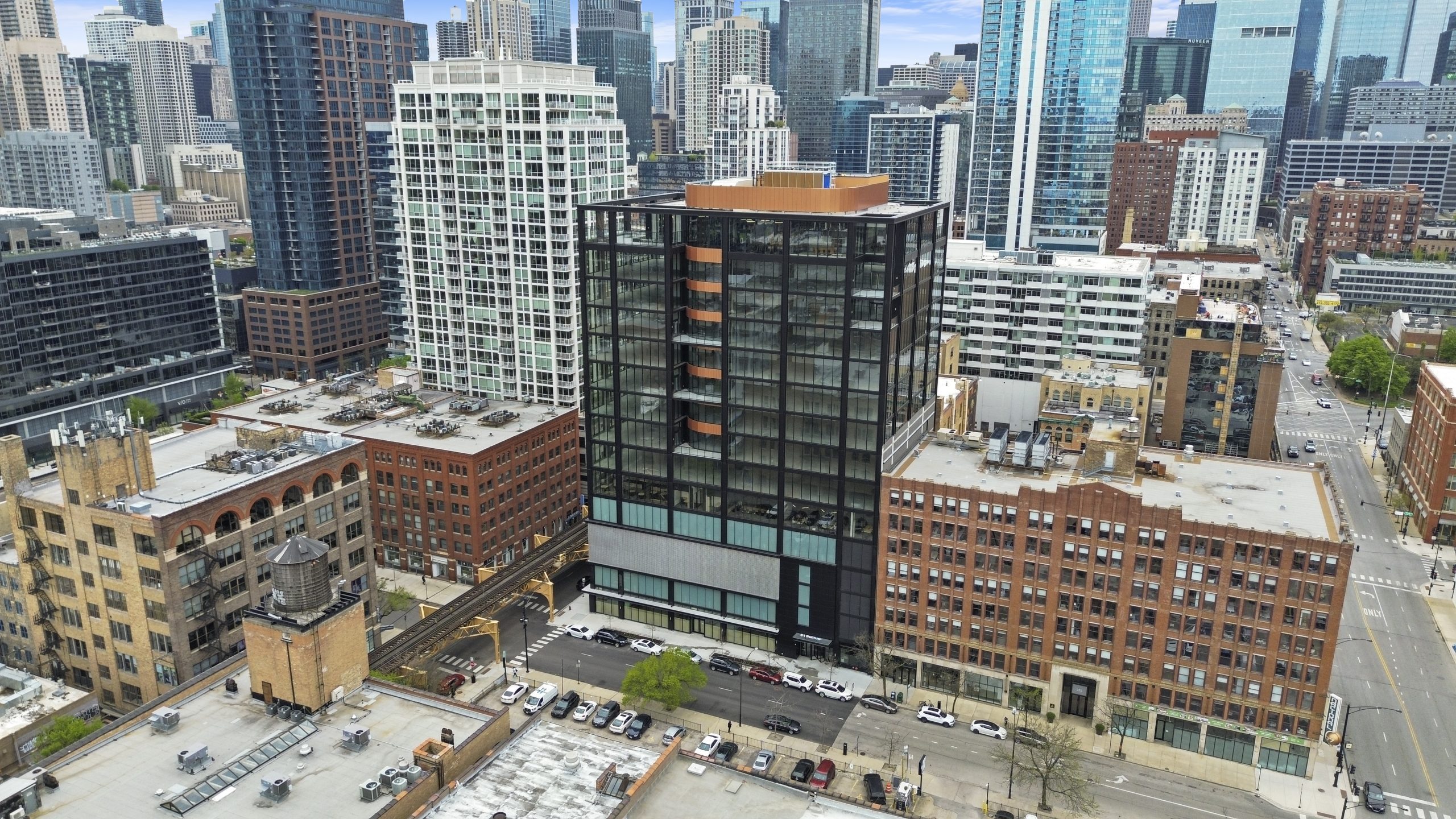 Aerial view of 311 W. Huron Office Building Built by ARCO/Murray in Downtown Chicago