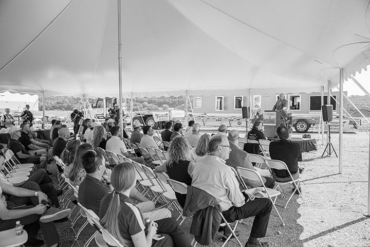 ARCO/Murray and XeteX Celebrate the Groundbreaking of the New 116,000 SF HVAC Manufacturing Facility in Wisconsin - Black & White Photo of Tent