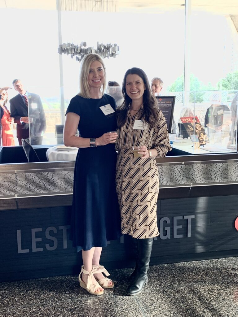 Corie Foley and Kelly Beck at the War Memorial Center exhibit unveiling in Milwaukee, Wisconsin