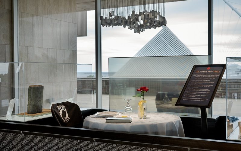 Table Setting for One in the Lest We Forget Exhibit Completed by ARCO/Murray National Construction for the War Memorial Center in Milwaukee