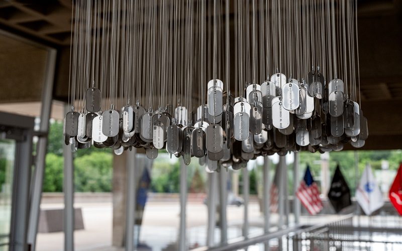 Dog Tag Chandelier in the Lest We Forget Exhibit Completed by ARCO/Murray National Construction for the War Memorial Center in Milwaukee